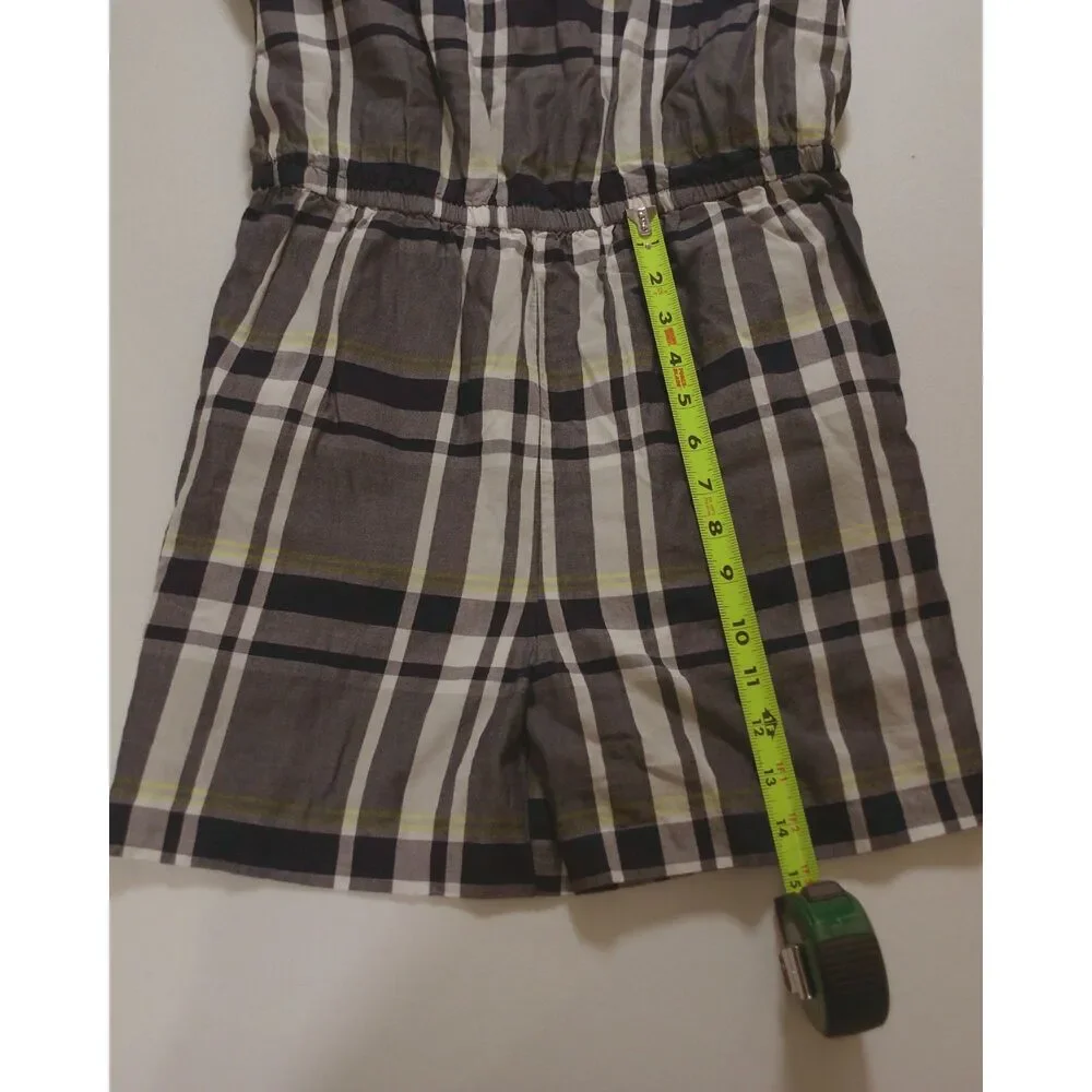 Banana Republic Plaid Cold Shoulder Romper Large Gray Ruffle Preppy Cottagecore